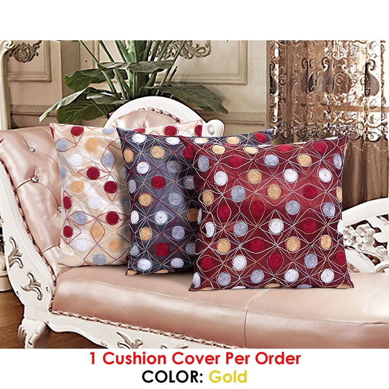 String Art Geometric Embroidered Silky Cushion Cover, Gold, 18x18 Inches