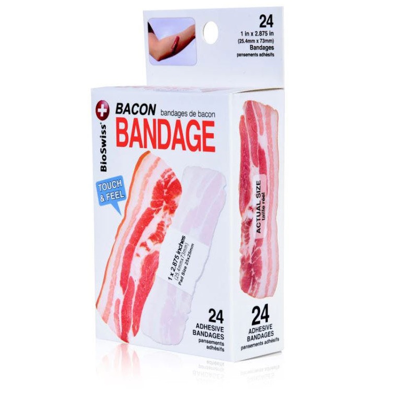 BioSwiss Bacon Design Adhesive Bandages, 24 Count
