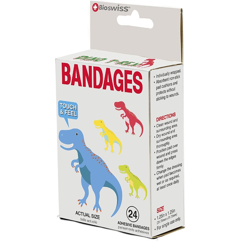 BioSwiss Dino Design T-Rex Adehesive Bandages, 24 Count