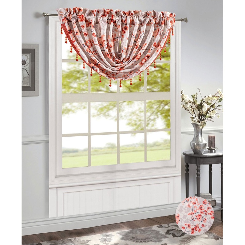 Brandy Jacquard Floral Rod Pocket Window Panel and Valance Treatment, All Sold Separately