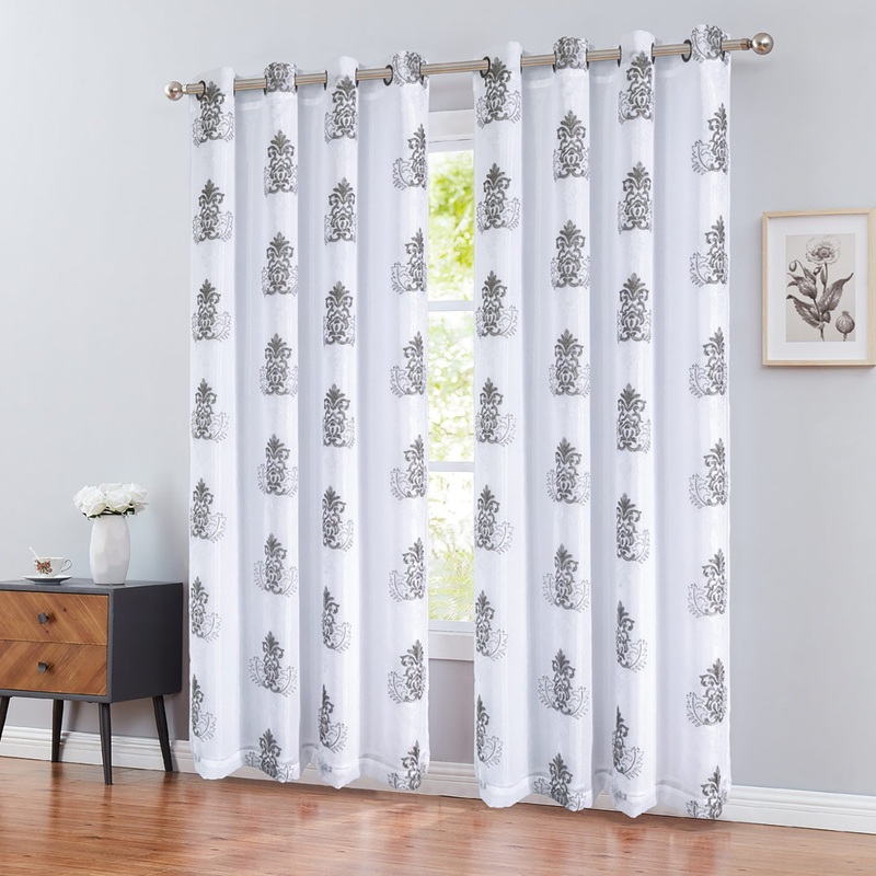 Ludlow 2-Ply Damask Embroidered Grommet Window Panel with Backing 54x84 Inches