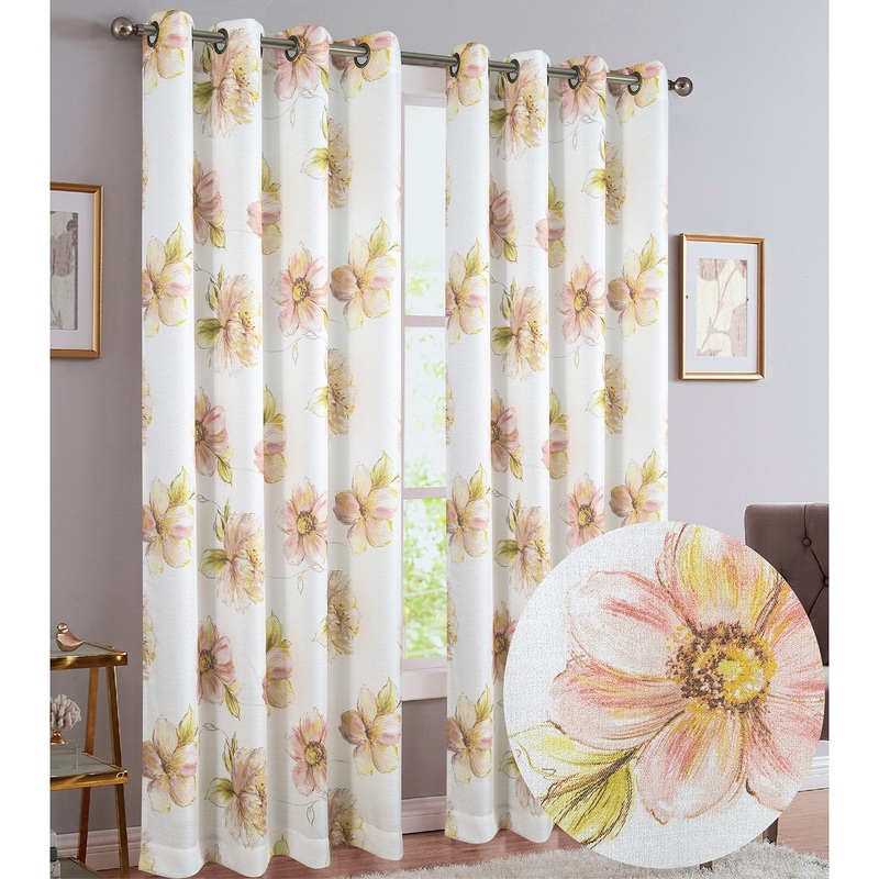 Marianne Texured Floral Printed Grommet Window Panel, 54x84 Inches