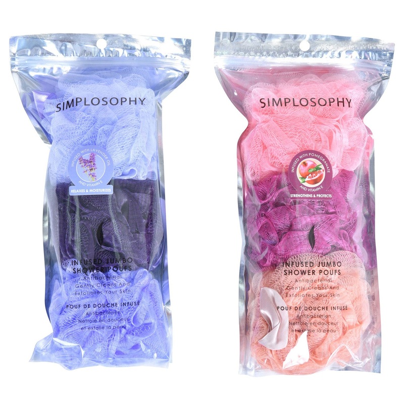 Simplosophy 3-Pack Infused Jumbo Shower Poufs, Assorted