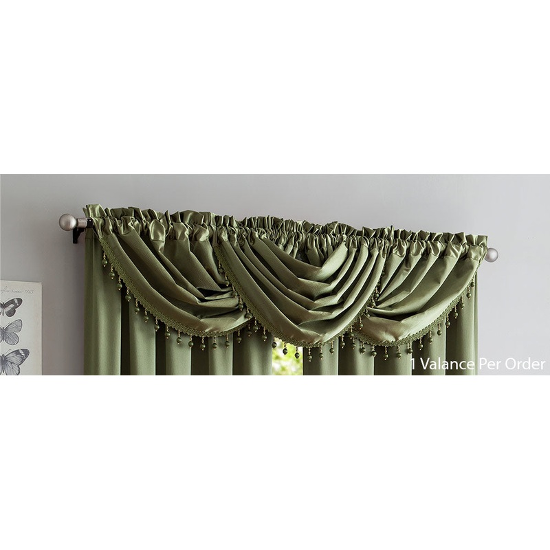 Bridget Crushed Satin Rod Pocket Panel and Waterfall Valance Window Treatments, Sage