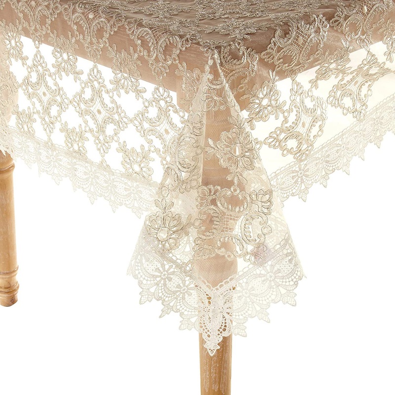 Botany Bridal Embroidered Emblem Floral Lace Design Tablecloth, Ivory