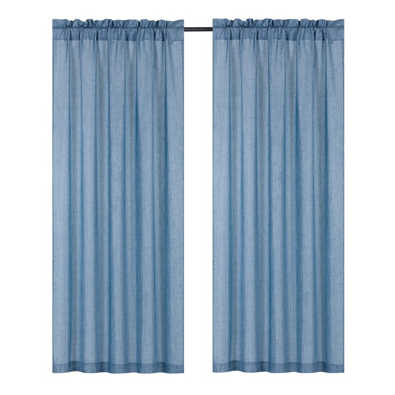 Gina Faux Canvas Metallic Rod Pocket Window Panel, Blue, 52x84 Inches