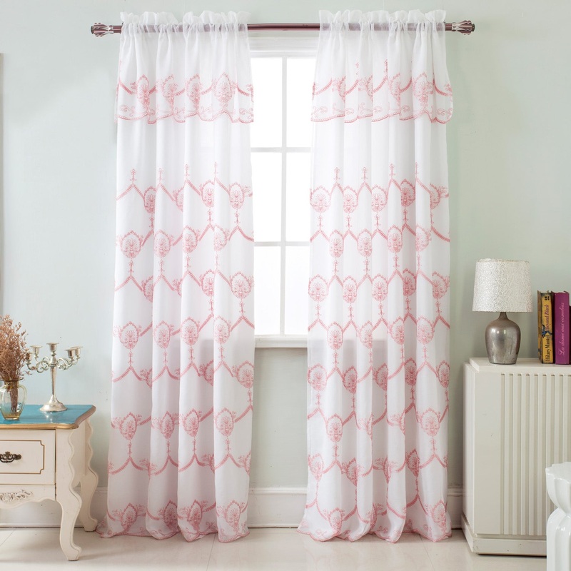 Rochelle Embroidered Rod Pocket Panel With Attached Valance, 54x84 Inches