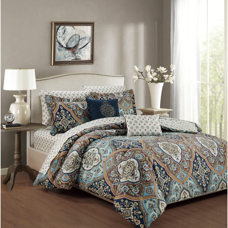Wellington Mandala Reversible 9-Piece Comforter Set, Blue