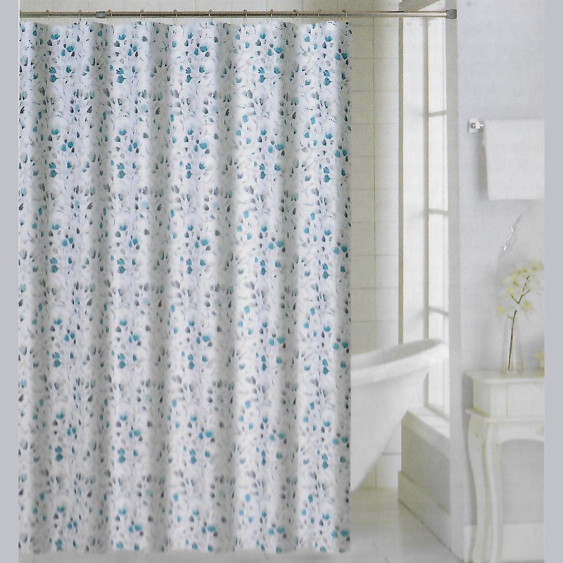 Blossom Floral Blossoming Flower and Leaves Printed Shower Curtain, Blue, 70x72 Inches