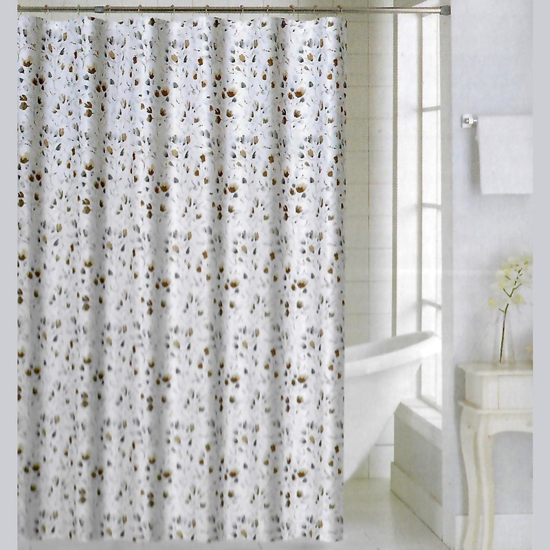 Blossom Floral Blossoming Flower and  Leaves Printed Shower Curtain, Neutral, 70x72 Inches