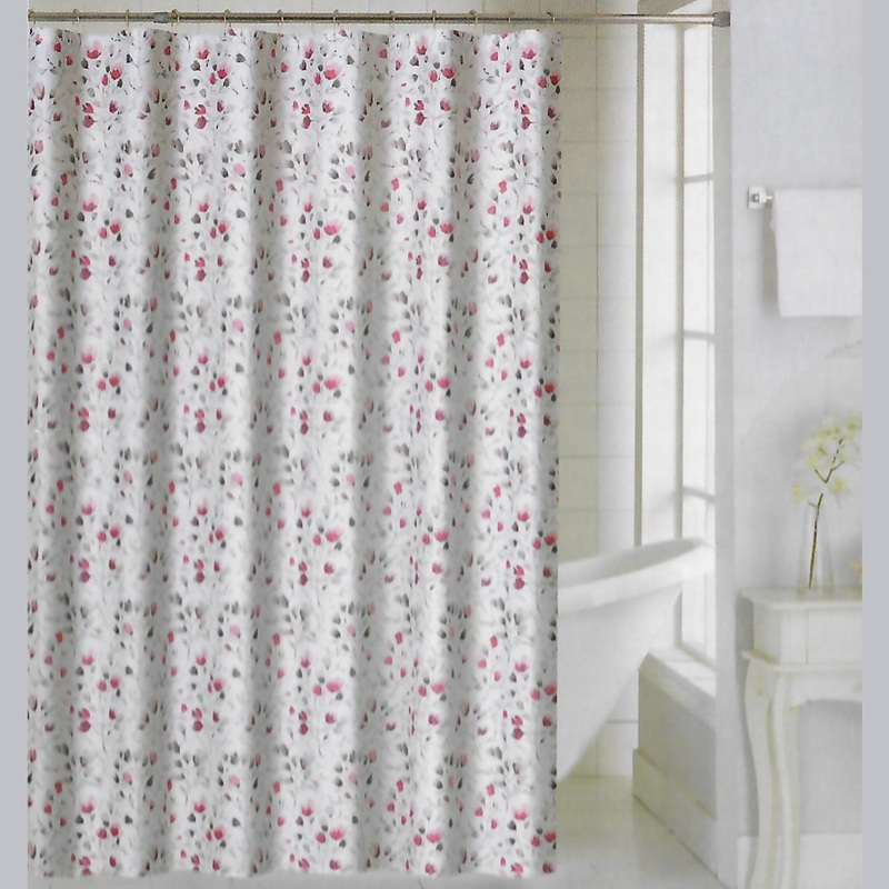 Blossom Floral Blossoming Flower and Leaves Printed Shower Curtain, Red, 70x72 Inches