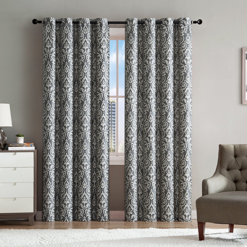 Sophie Damask Jacquard Grommet Window Panel, 55x90 Inches