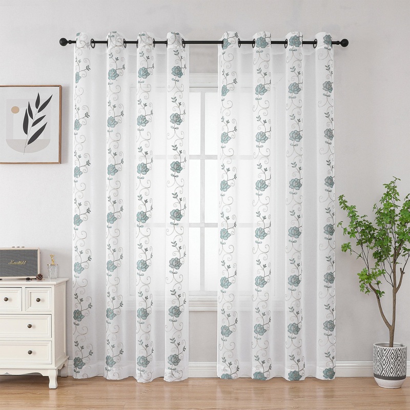 Runyan Floral Sheer Metallic Embroidered Grommet Window Panel, 54x84 Inches