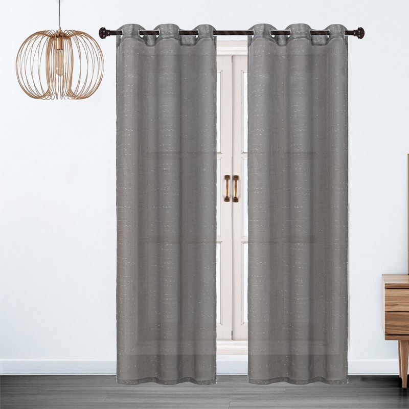 Sasha 2 Pack Sheer Metallic Embroidered Grommet Window Panel, 38x84 Inches Each
