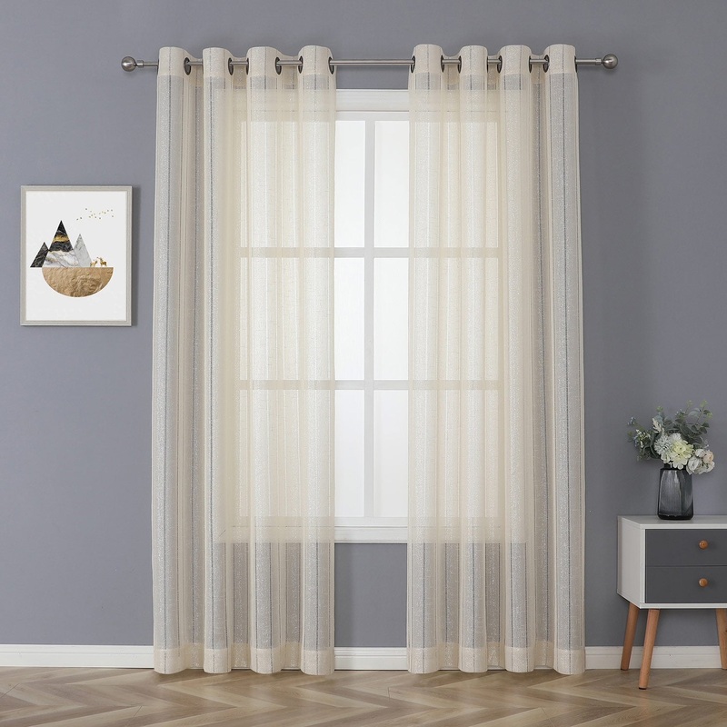 Whittier Stripe Matte Metallic Sheer Grommet Window Panel, 52x84 Inches