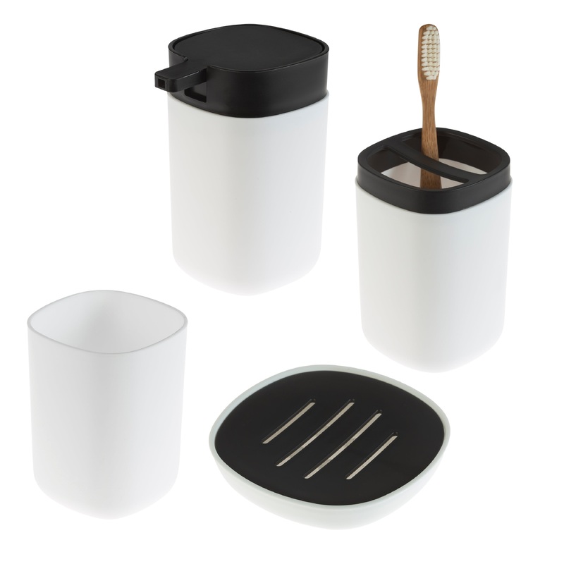 Bath Bliss 2 Tone Contemporary 4 Piece Bathroom Ensemble, Black & White