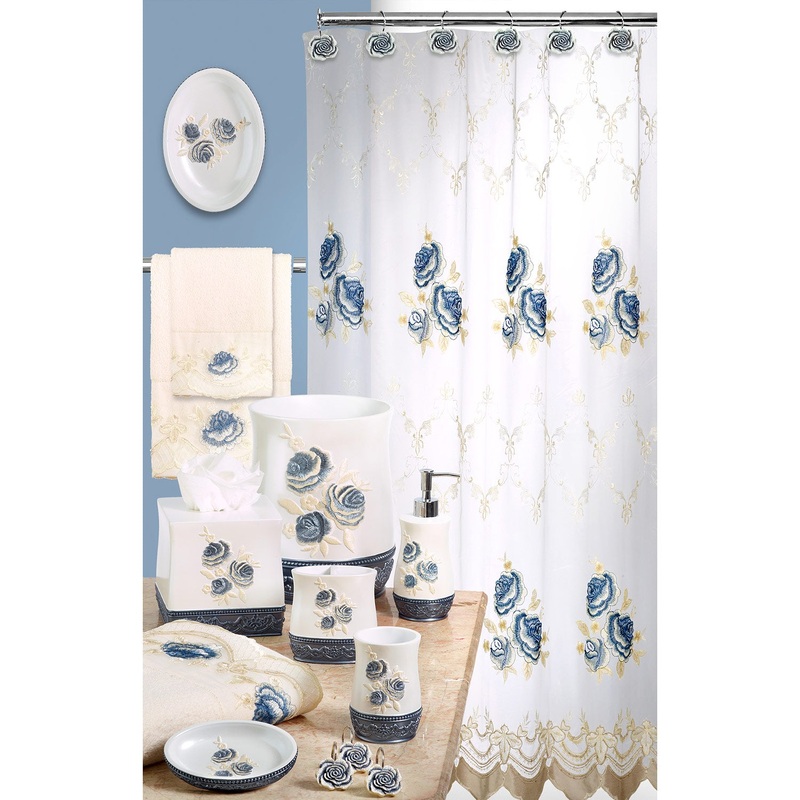 Blossom Rose Complete Bath Ensemble Decor Set, Blue, All Sold Separately