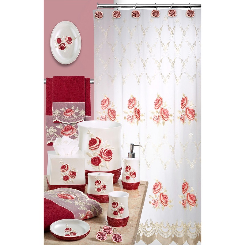 Blossom Rose Complete Bath Ensemble Decor Set, Burgundy, All Sold Separately