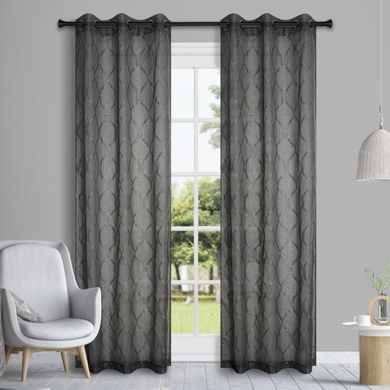 Liam 2-Pack Sheer Metallic Design Grommet Window Panel, 76x84 Inches