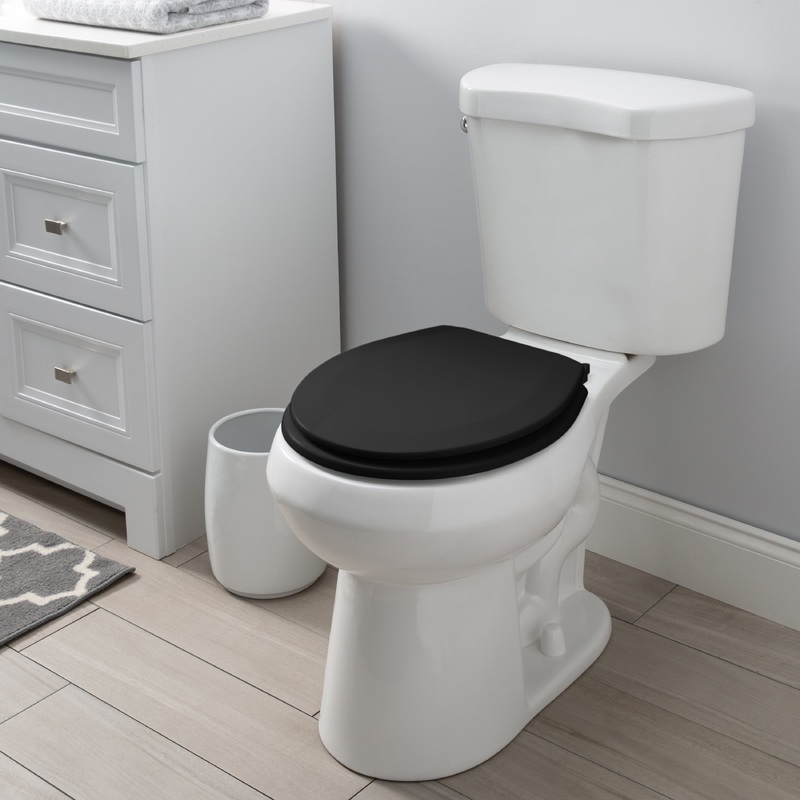 Bath Bliss Beveled Standard Round Toilet Seat, Black