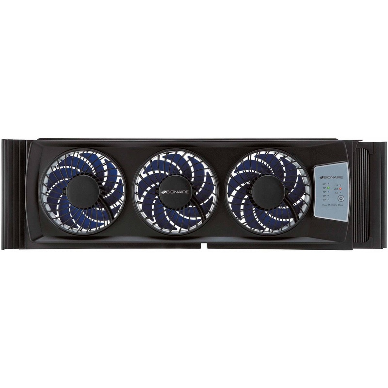 Bionaire Thin Window Fan with Comfort Control Thermostat, BWF0522E-BU, Black, 3 Baldes