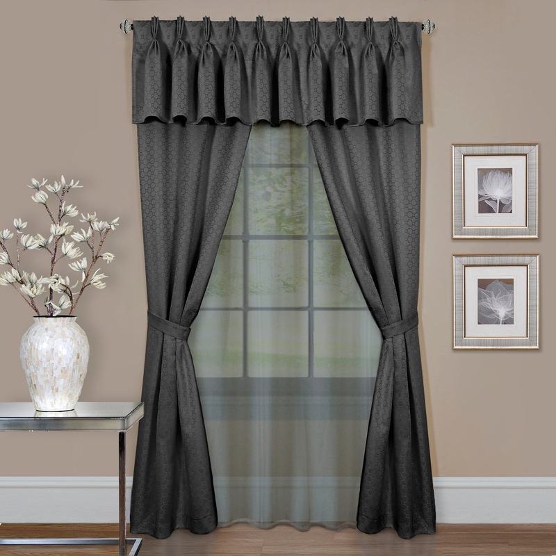 Claire 6 Piece Window Panel Curtain Set, 55x63 Inches, Charcoal