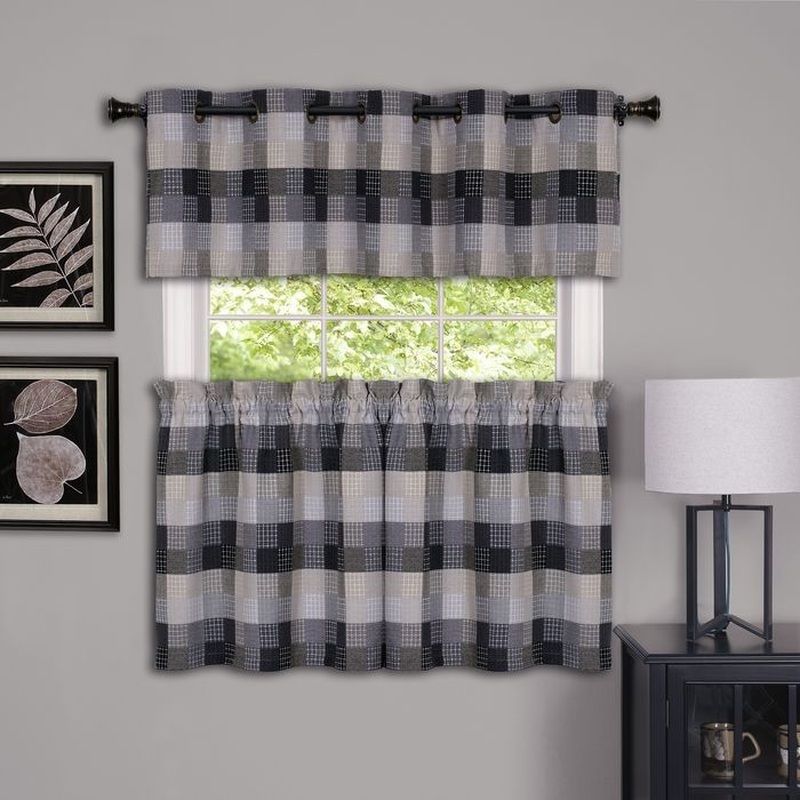 Harvard Kitchen Curtain Tier Pair, 57x24 Inches, Black