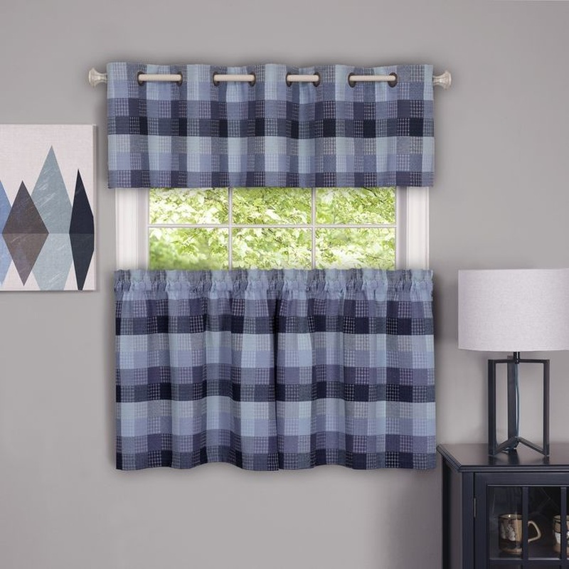 Harvard Kitchen Curtain Tier Pair, 57x24 Inches, Blue