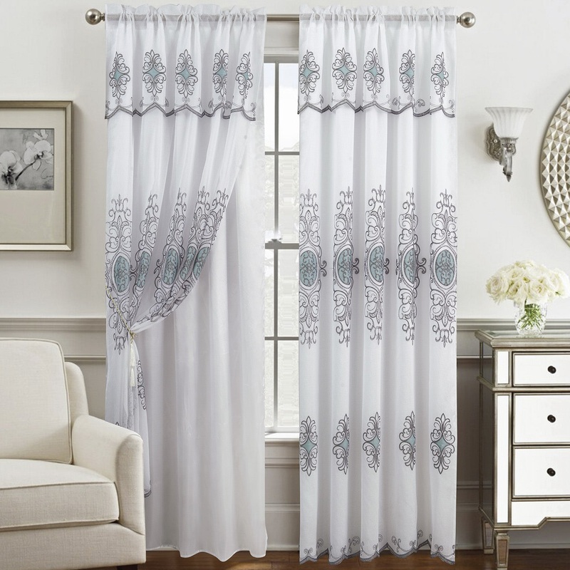 Romela Floral Embroidery Panel With Valance and Backing, 54x84 Inches