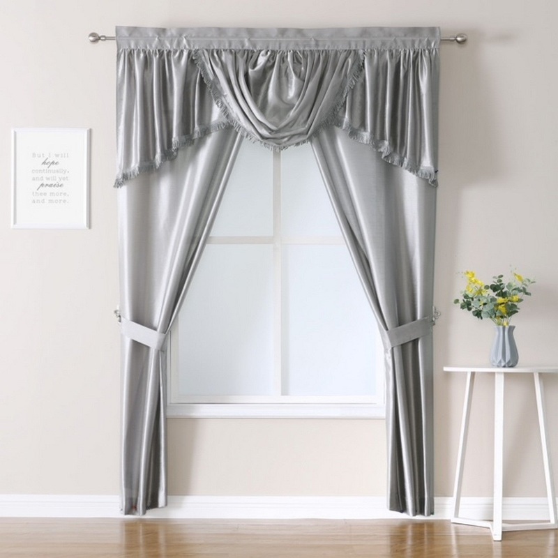 Sorento Faux Silk Rod Pocket 5-Piece Complete Window Curtains Set, 56x84 Inches