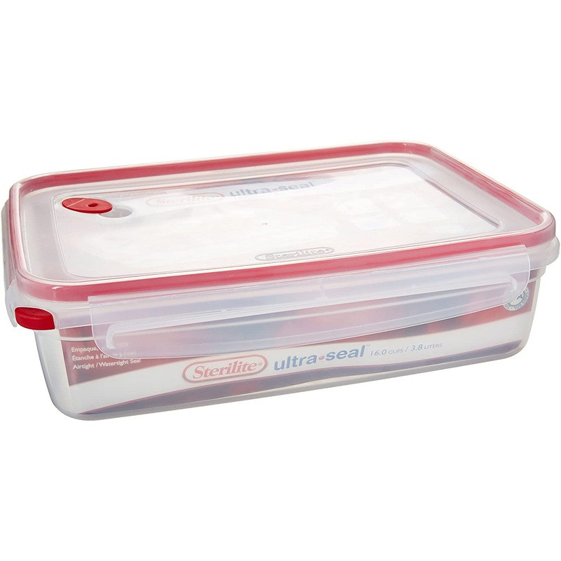 Sterilite Rectangle UltraSeal Food Storage Container, Rocket Red-Clear, 16 Cups