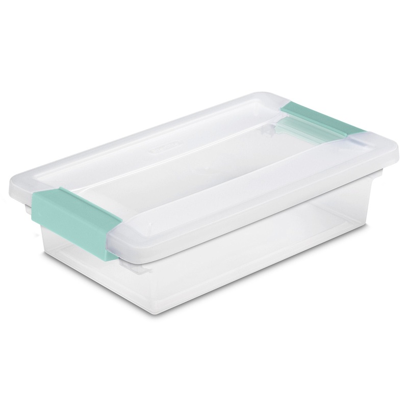 Sterilite Stackable Small Clip Box Container With Latches, Clear, 3x11x3 Inches