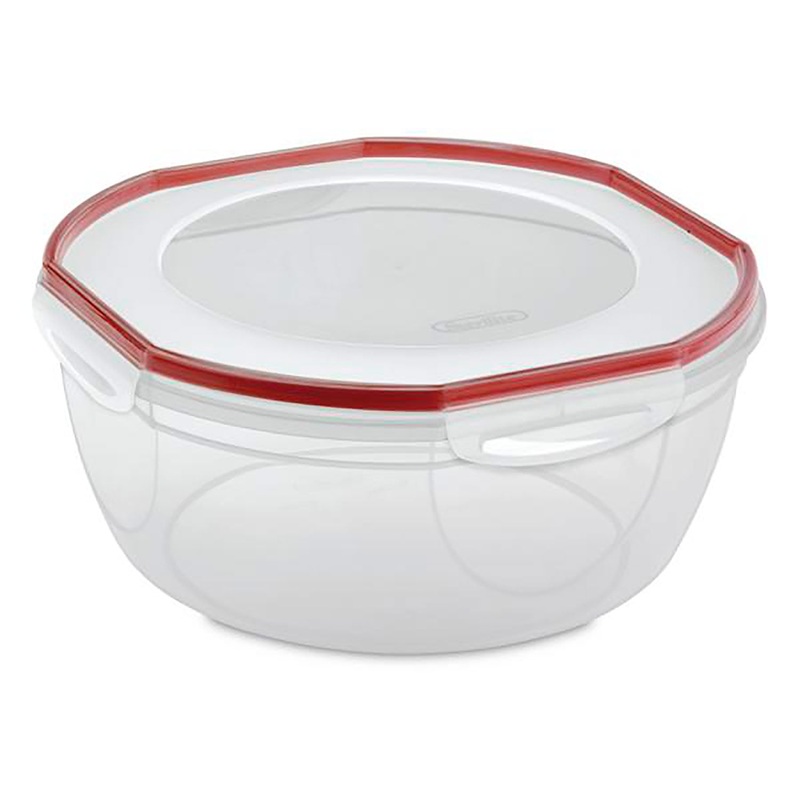 Sterilite Ultra Seal Bowl with Latches, Rocket Red-Clear, 8.1 Quart