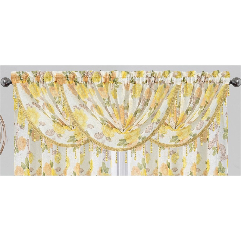 Yeldez Floral Foil Sheer Rod Pocket Window Panel and Valance Treatment, All Sold Separately