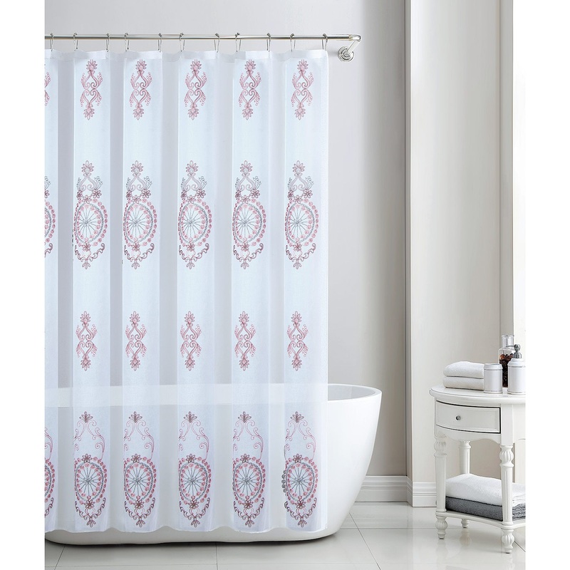 Zena Sheer Damask Embroidered Shower Curtain, Blush, 70x72 Inches