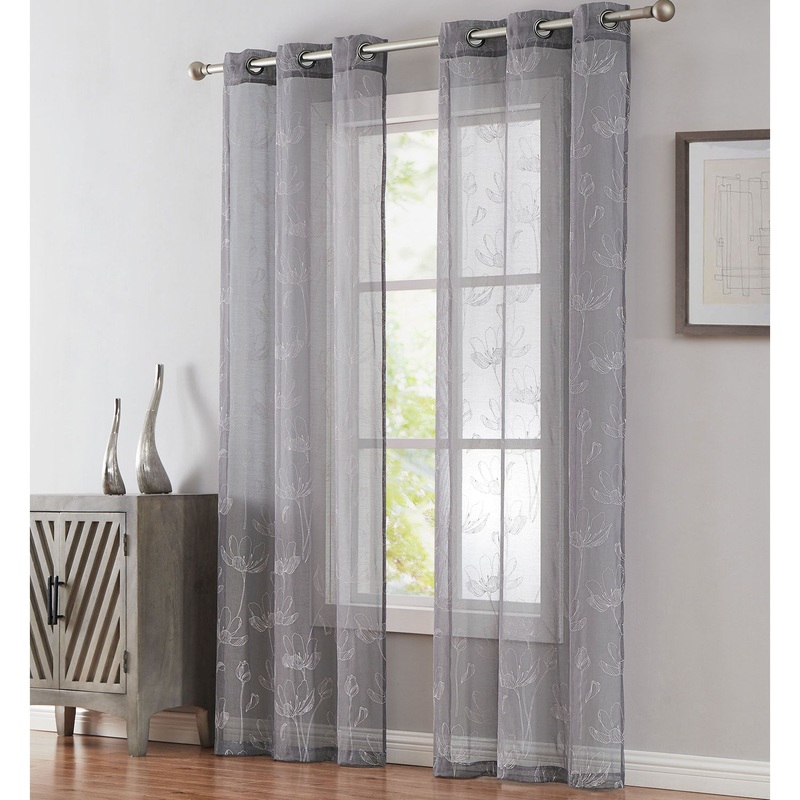 Ilona Floral Passion 2-Piece Grommet Sheer Window Panels Set, 38x84 Inches Each