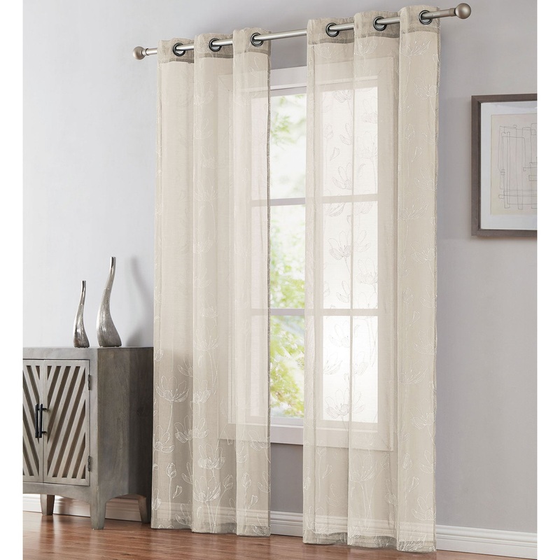 Ilona Floral Passion 2-Piece Grommet Sheer Window Panels Set, 38x95 Inches Each