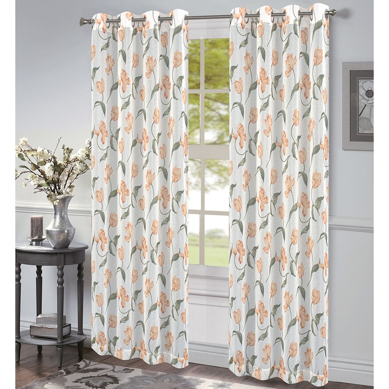 Lyra Floral Printed Dolly Sheer Grommet Window Panel, 54x84 Inches