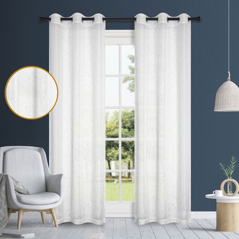 Noah Rubber Metallic 2-Piece Grommet Sheer Window Panels Set, 38x84 Inches Each