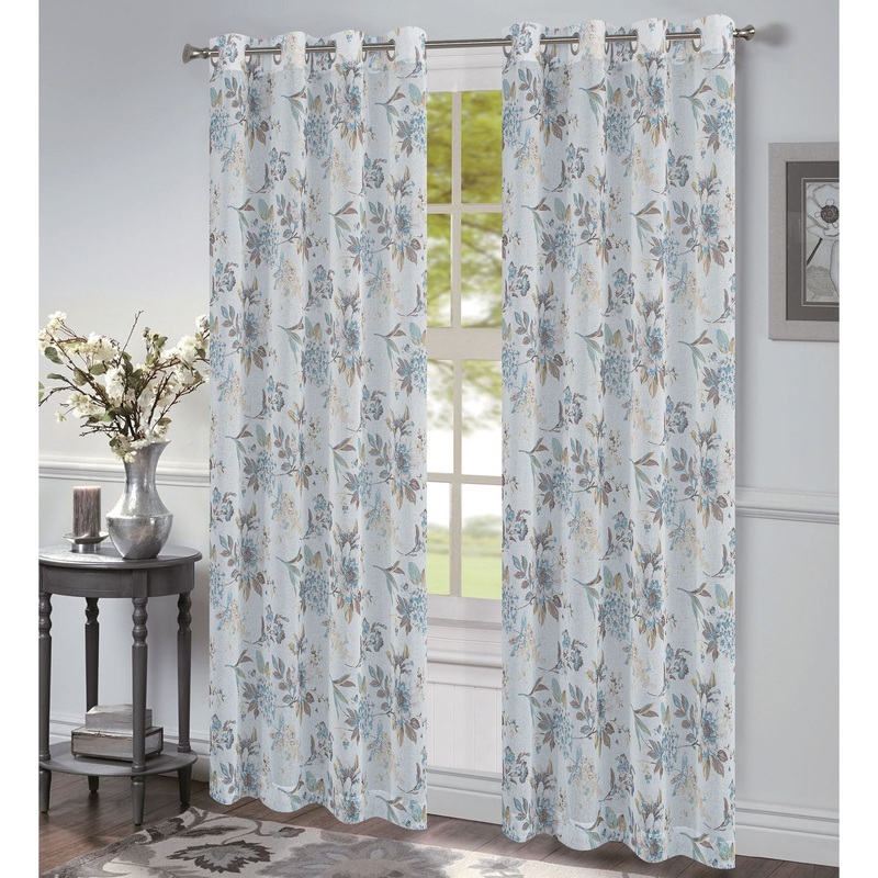 Phoebe Classic Floral Printed Sheer Grommet Window Panel, 54x84 Inches