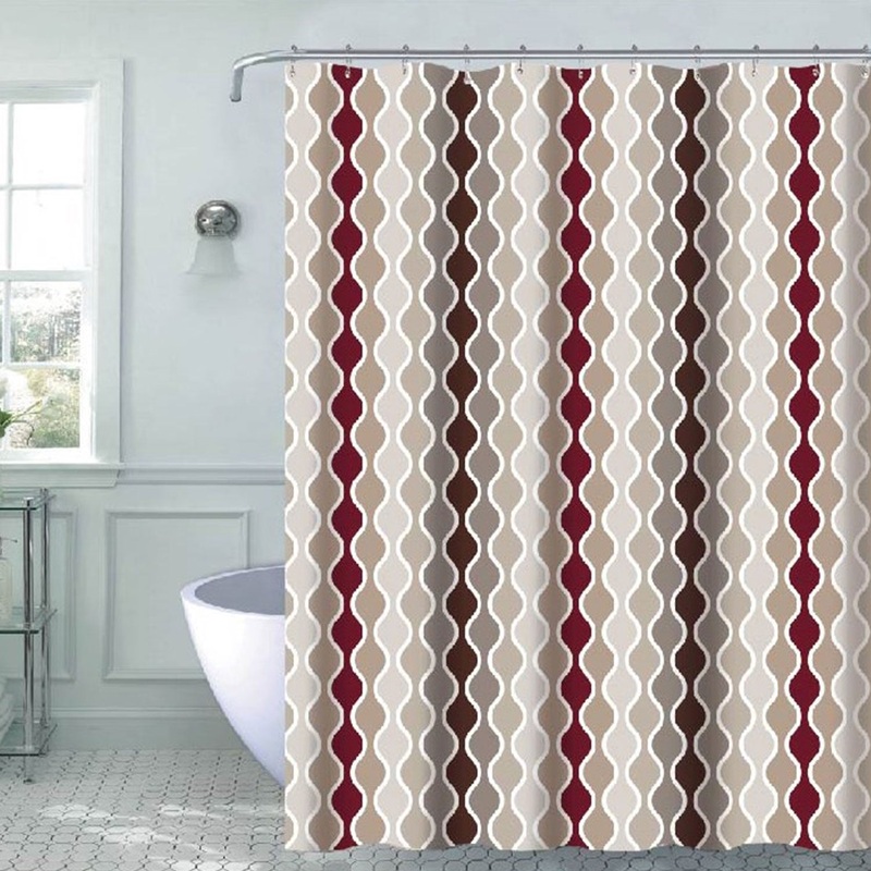 Tasha Ogee Shower Curtain, 12 Metal Hooks With Shower Liner Set, Burgundy, 70x72 Inches