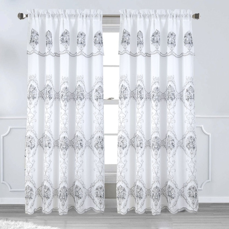 Toulin Floral Embroidery Window Panel With Valance and Backing, 54x84 Inches