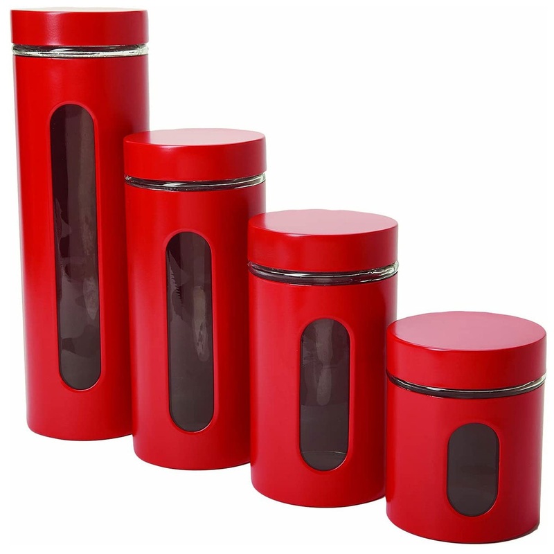 Anchor Hocking Palladian Window Cylinder Jars, Mixed Sizes, Cherry, Set of 4