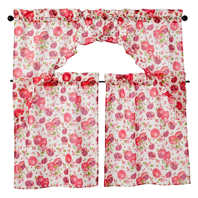 European Pomegranates Kitchen Curtain Set, Swag 60x36, Tiers 30x36 Inches