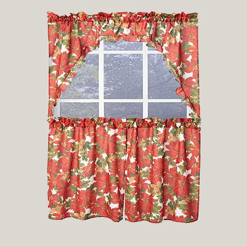 European Seasonal Botanical Kitchen Curtain Set, Swag 60x36, Tiers 30x36 Inches