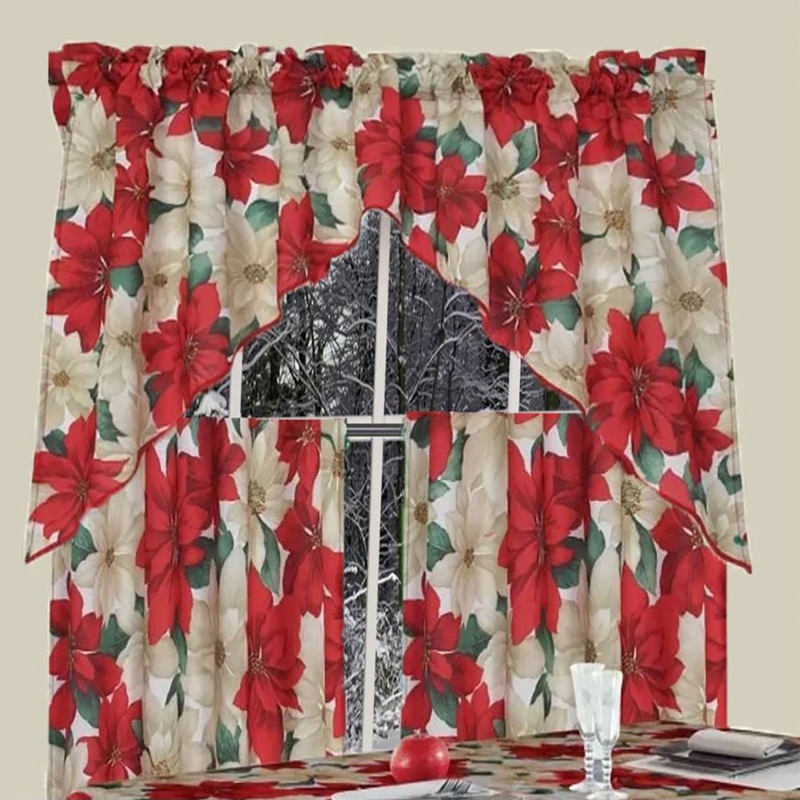 European Seasonal Floral Kitchen Curtain Set, Swag 60x36, Tiers 30x36 Inches