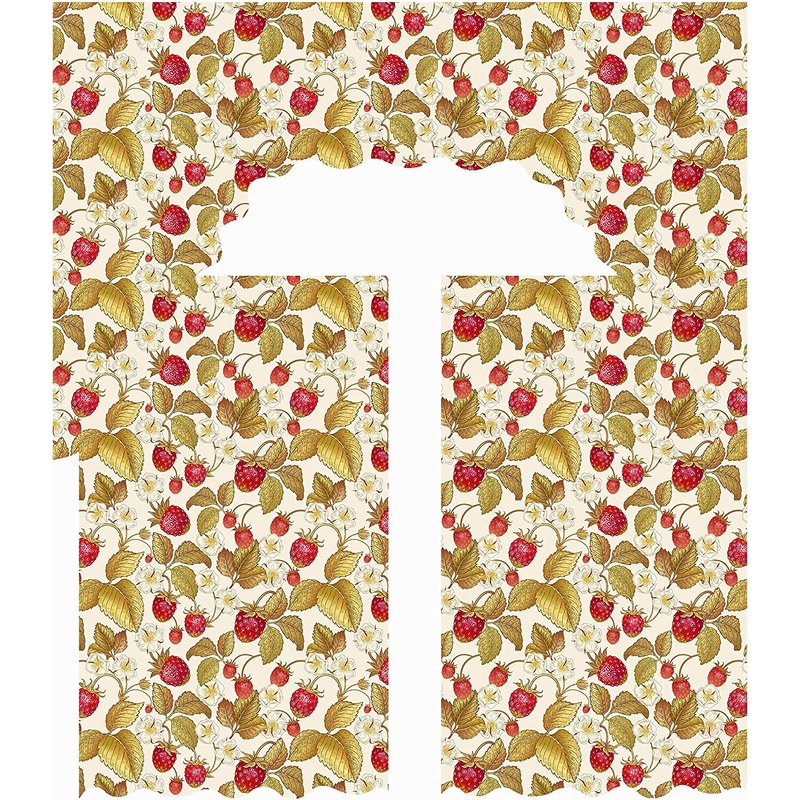 European Strawberries Kitchen Curtain Set, Swag 60x36, Tiers 30x36 Inches