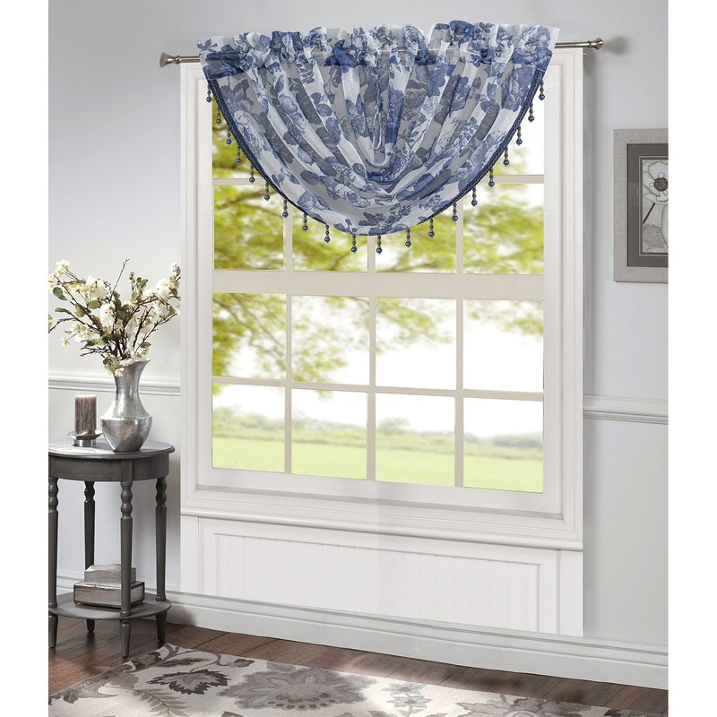 Evie Sheer Classic Floral Printed Window Panel and Valance Treatments, All Sold Separately