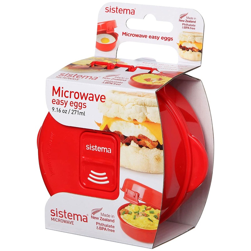 Sistema Microwave Egg Cooker and Poacher with Steam Release Vent, 9.16-Ounce, Red
