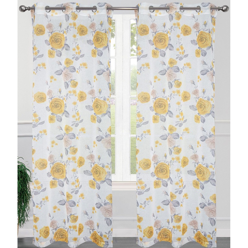 Garcia 2 Pack Rose Print Sheer Grommet Window Panel, 2-38x84 Inches